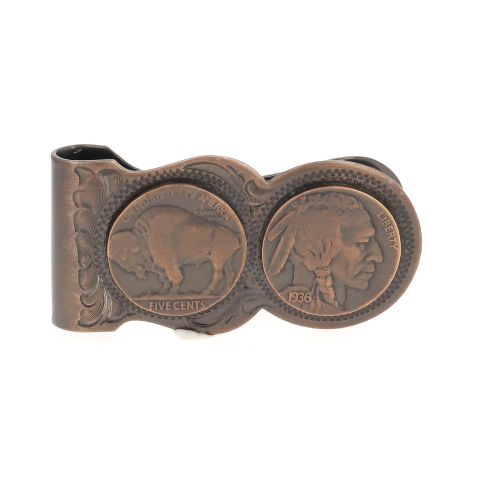 Scalloped Vintage Bronze Buffalo Nickel Money Clip