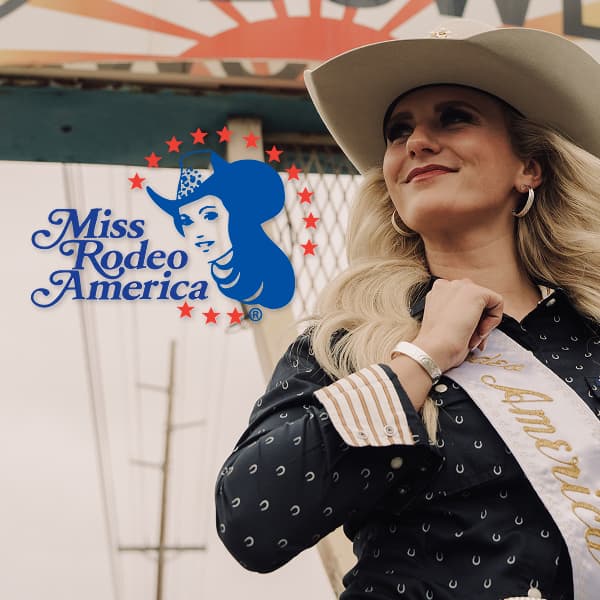 Miss Rodeo America wearing silver bracelet and earrings